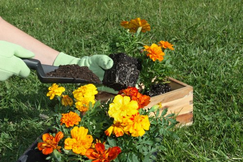 Safe and organised landscaping work in Tottenham with protective measures